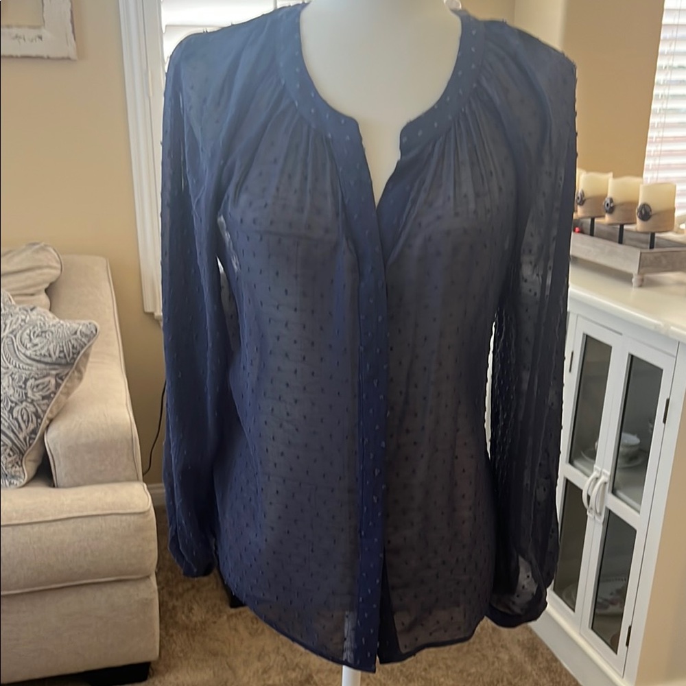 DR2 Blue Long Sleeve Mandarin Collar Blouse